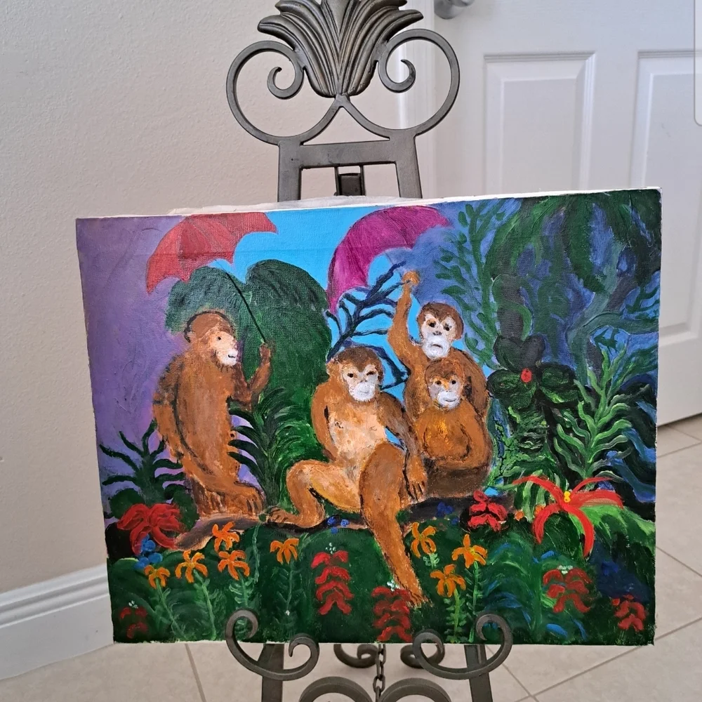 Colorful Monkey Painting with Umbrella - Picture 4 of 6